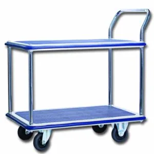 Mystar M03-MS114 double decker single handle metal platform trolley with pressed rubber castors