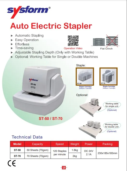 Sysform ST-50 Auto Electric Stapler product catalogue or detail image