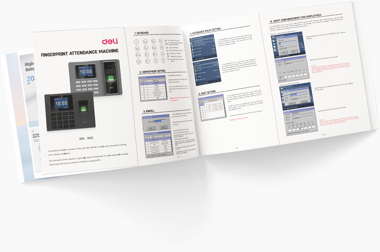 Deli ES152 Wall-Mount Fingerprint Attendance Machine 1500 Users