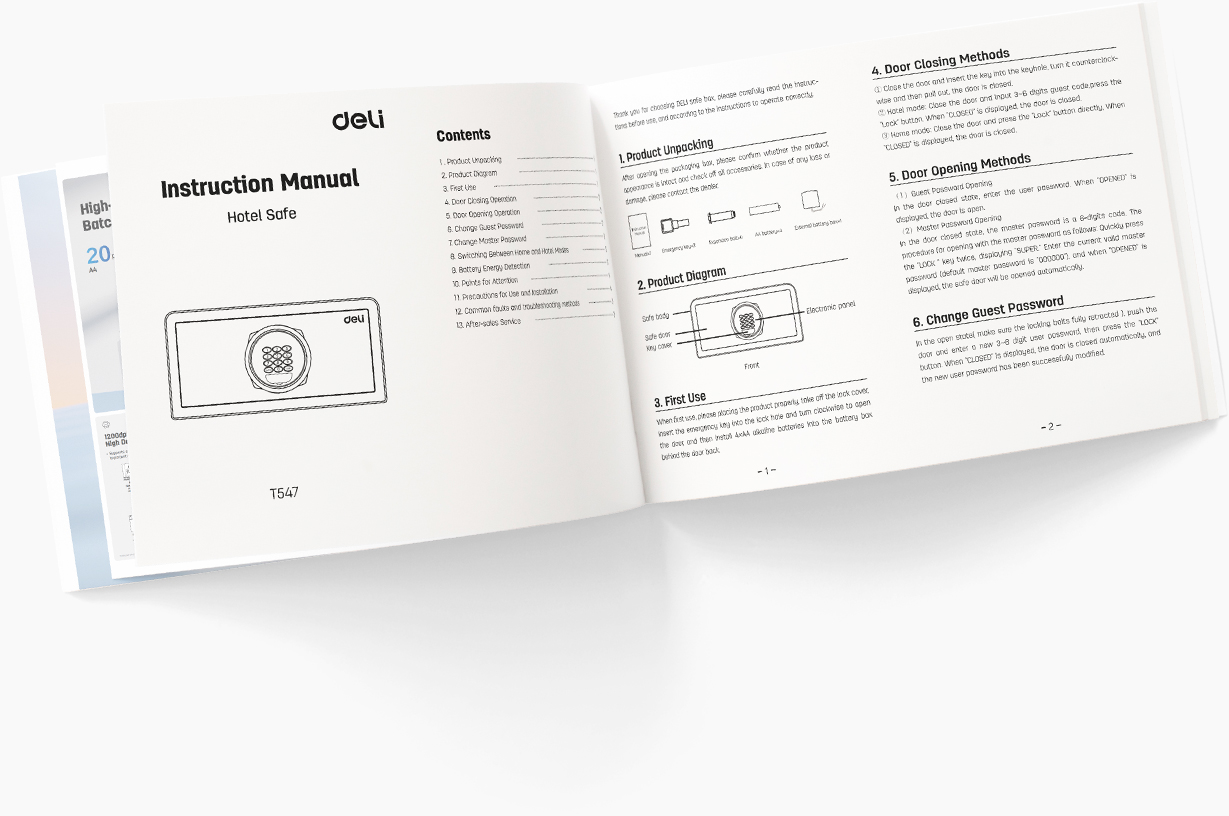 Deli ET547 Hotel Safe Box user manual