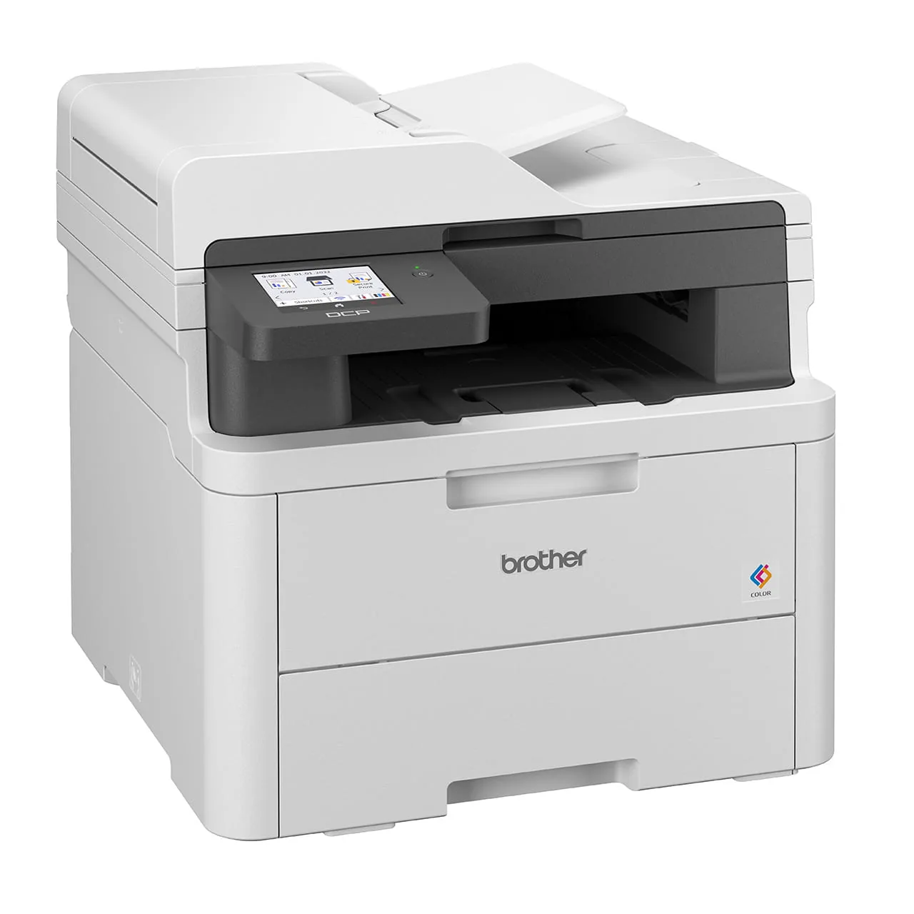 Right side view of Brother DCP-L3560CDW colour multi-function printer showing side casing and scanner unit.