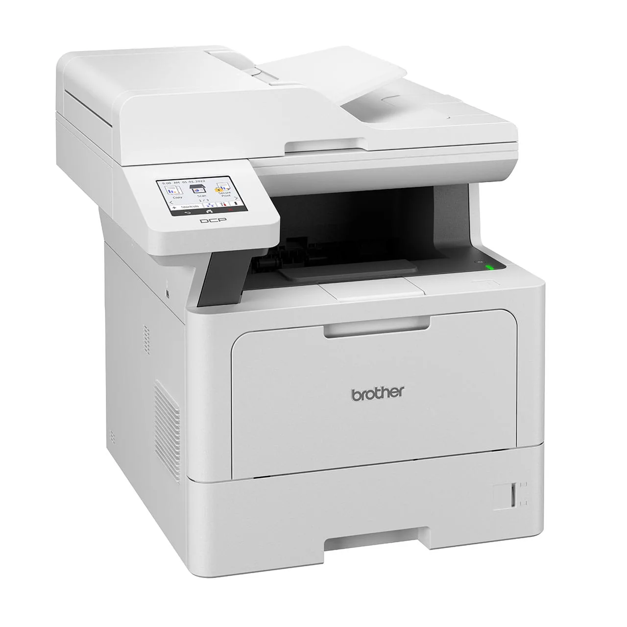 Right profile view displaying ventilation grille and exterior casing of Brother DCP-L5510DN laser printer.