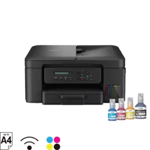 Front view of the Brother DCP-T730DW ink tank printer showing control panel and paper tray
