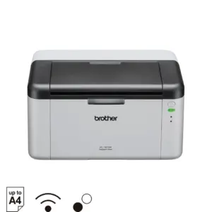 Front three-quarter view of the compact Brother HL-1210W wireless monochrome laser printer.