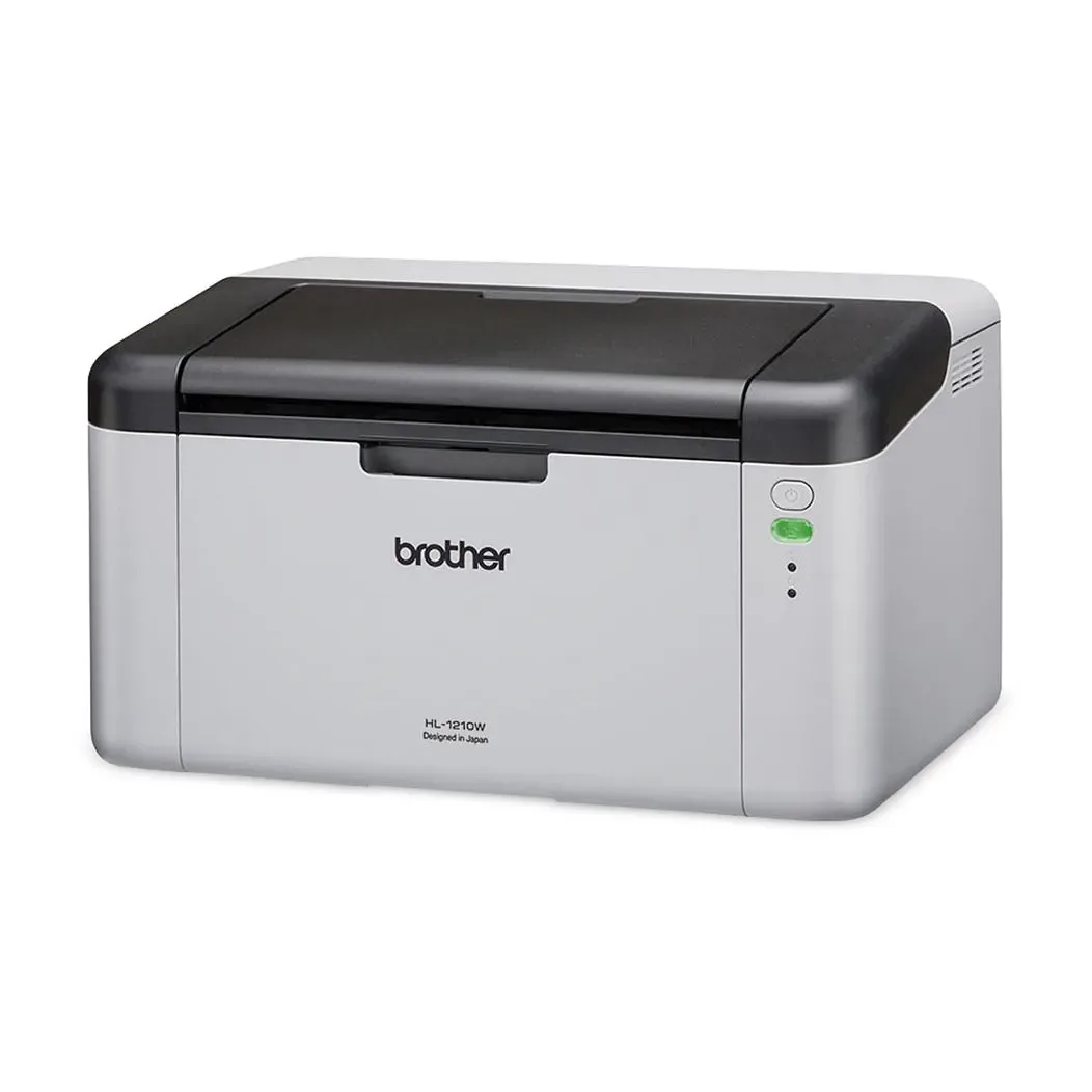 Side angled exterior profile view of the Brother HL-1210W single-function monochrome laser printer.