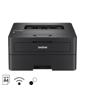Front three-quarter view of the Brother HL-L2460DW monochrome laser printer on a plain white background.