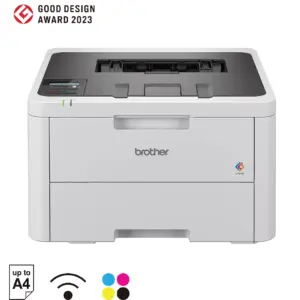 Brother HL-L3240CDW colour laser printer showing front paper tray and output slot at three-quarter angle