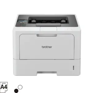 Front three-quarter view of the Brother HL-L5210DN monochrome laser printer on a plain white background.