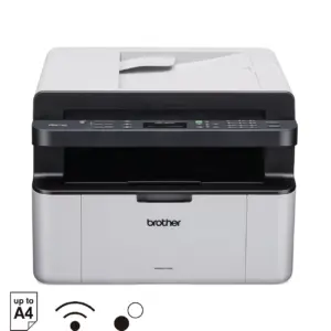 Front three-quarter product view of the Brother MFC-1910W laser printer on a plain white background.