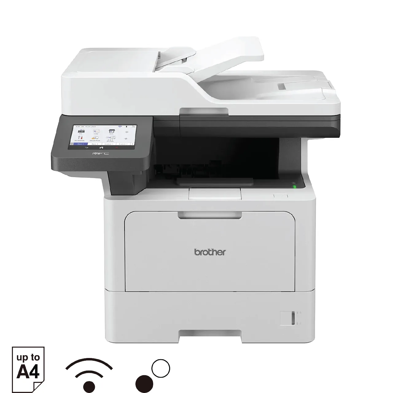 Front three-quarter view of the Brother MFC-L5915DW mono laser multifunction printer on white background