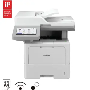 Front three-quarter view of the Brother MFC-L6915DW multifunction laser printer on white background