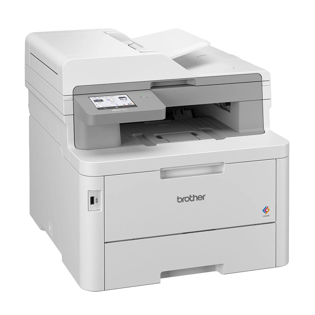 Right side profile of the Brother MFC-L8340CDW colour multi-function printer on a white background.