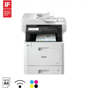 Front three-quarter view of the Brother MFC-L8900CDW colour laser printer on a plain white background.