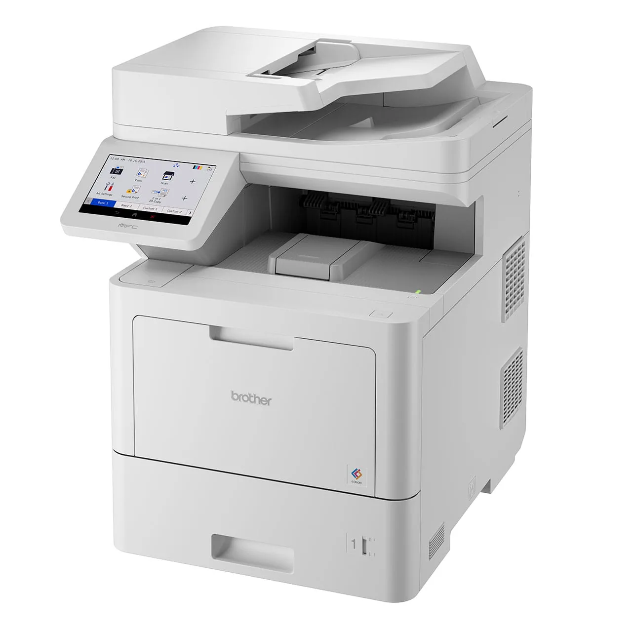 Left side profile view of the Brother MFC-L9630CDN colour laser multifunction printer on white background.