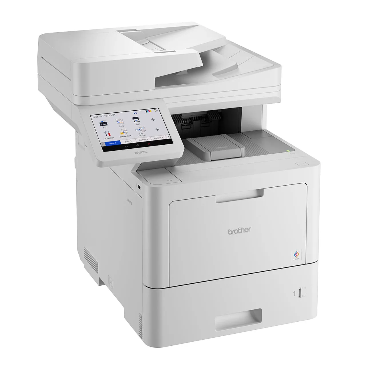 Right side profile view of the Brother MFC-L9630CDN colour laser multifunction printer on white background.
