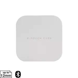 Front view of the white Brother PT-P300BT Cube label printer on a plain white background.