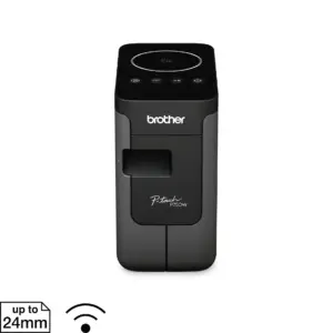 Front view of the Brother PT-P750W wireless desktop label printer against a plain white background.