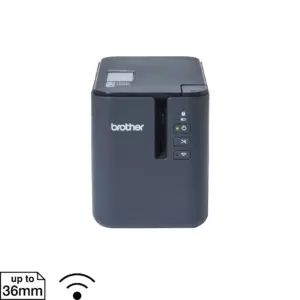 Front view of the Brother PT-P950NW desktop label printer showing tape exit slot