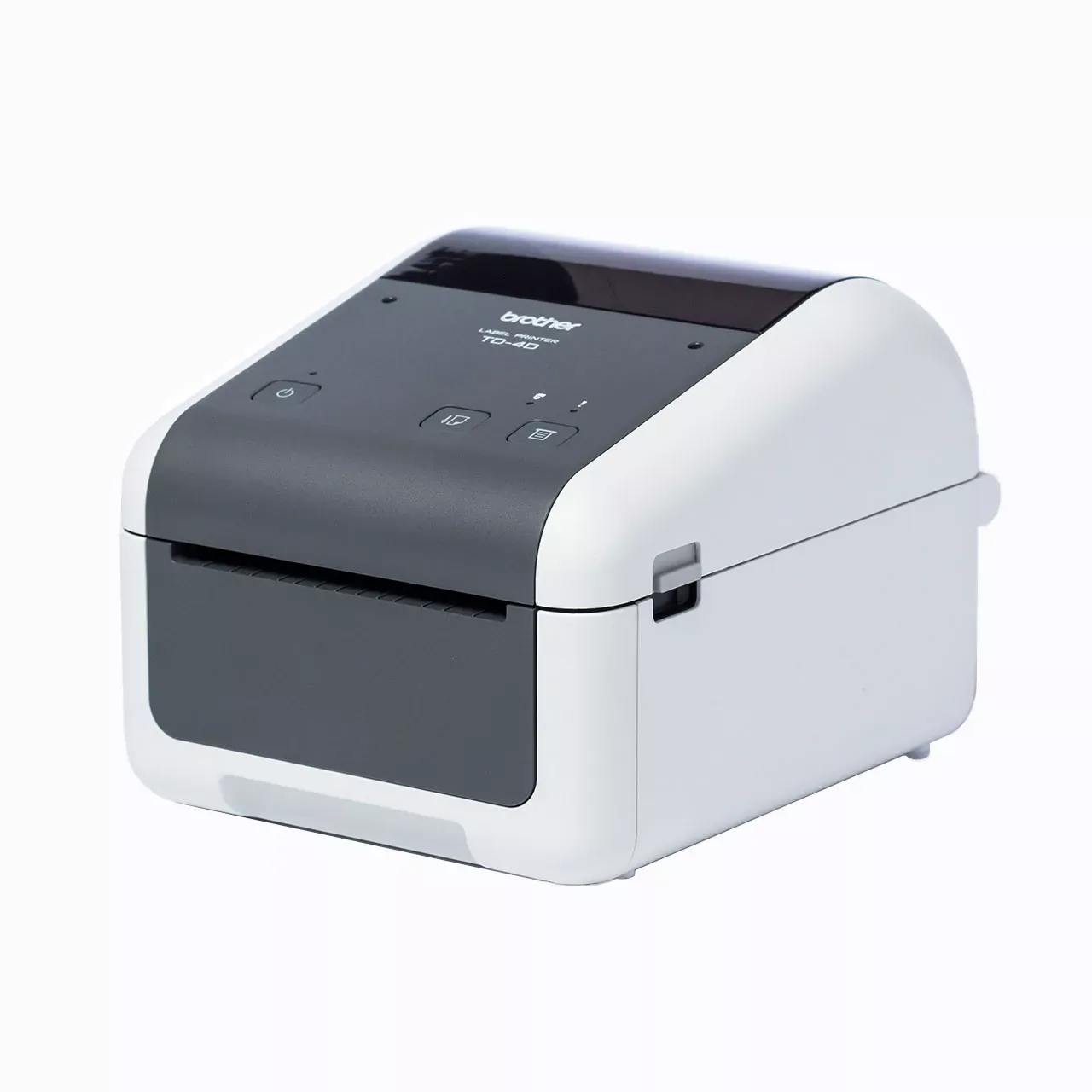 Left side profile view of the Brother TD-4410D desktop label printer chassis.