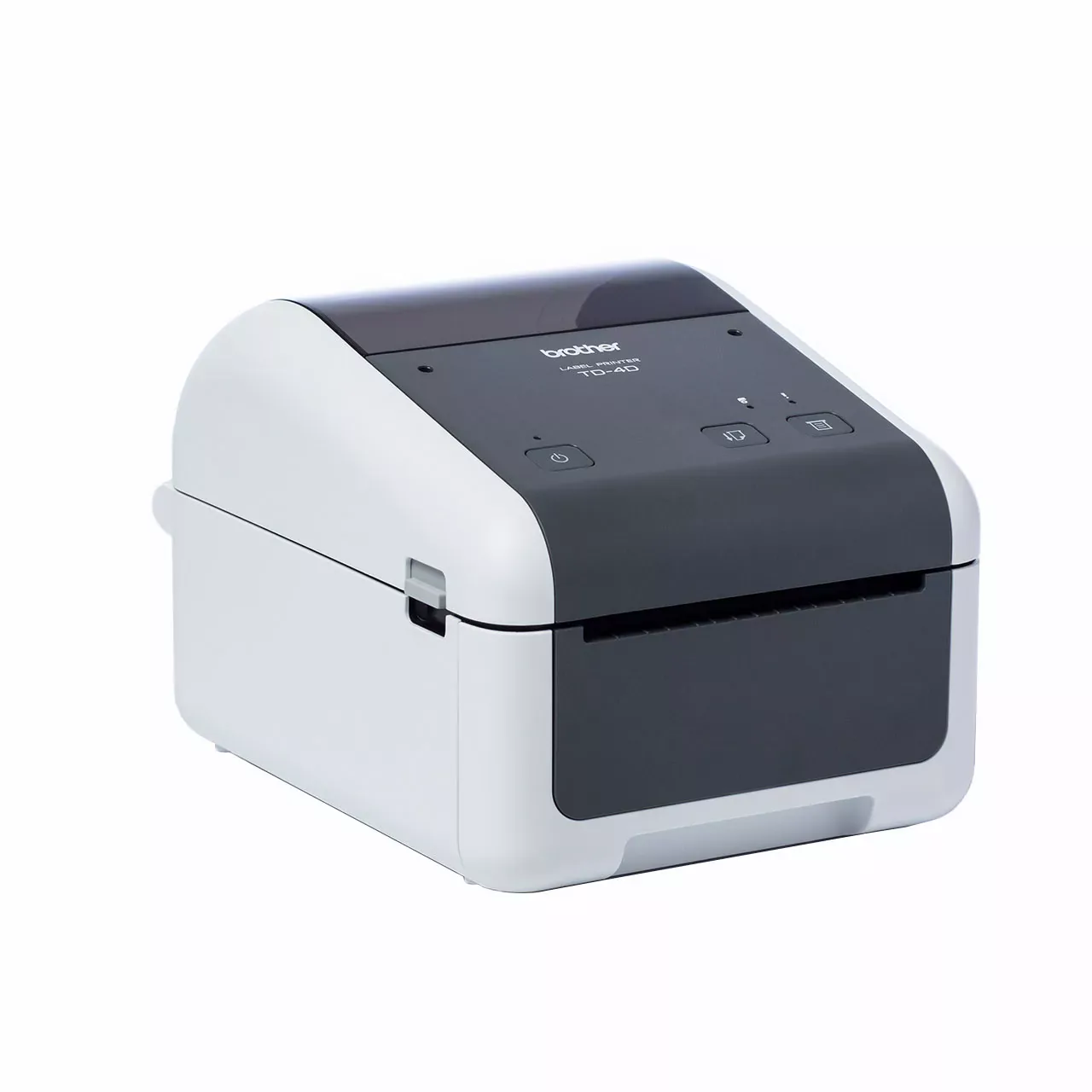 Right side profile of the Brother TD-4410D industrial desktop label printer housing.