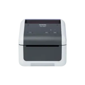 Front view of the Brother TD-4425DN desktop label printer showing control buttons on white background