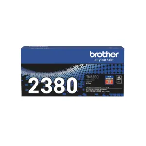 Official packaging box for the Brother TN-2380 high-yield black toner cartridge on white background.