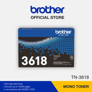 Retail packaging box of the Brother TN-3618 black toner cartridge on a plain white background