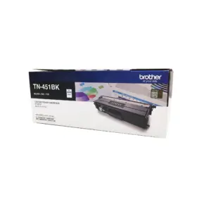 Brother TN-451BK black toner cartridge product packaging box pack shot against a plain white background.