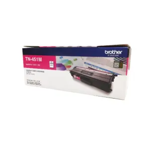 Official Brother TN-451M magenta toner cartridge retail box pack shot on a white background.