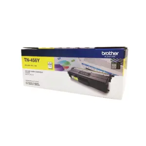 Official retail packaging box for the Brother TN-456Y super high yield yellow toner cartridge on white.
