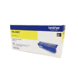 Brother TN-459Y yellow toner cartridge packaging box on white background showing page yield specifications