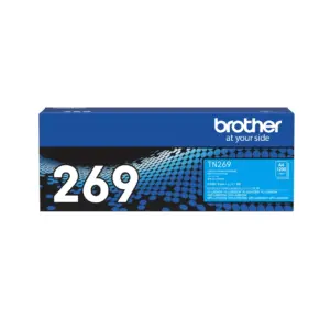 Official Brother TN269C cyan toner cartridge retail packaging box shown on a white background.