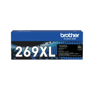 Official retail packaging box for the Brother TN269XLBK high-capacity black toner cartridge on white background