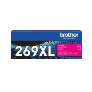 Retail packaging box for the Brother TN269XLM magenta high-capacity toner cartridge on white background