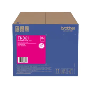 Official retail packaging for Brother TN861M magenta standard toner cartridge on a plain white background.