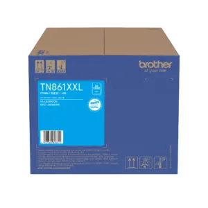 Official retail box packaging for the Brother TN861XXLC cyan super high capacity toner cartridge