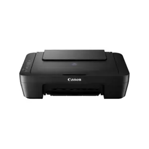 Black Canon PIXMA E410 all-in-one inkjet printer shown closed on a plain white background.