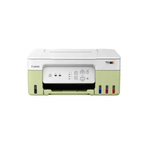 Front angled view of the Canon PIXMA G3730 yellow green all-in-one printer on white background.