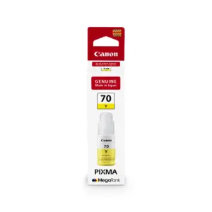 Canon GI-70 Y yellow ink bottle for Canon PIXMA G5070, G6070, and G7070 inkjet printers.