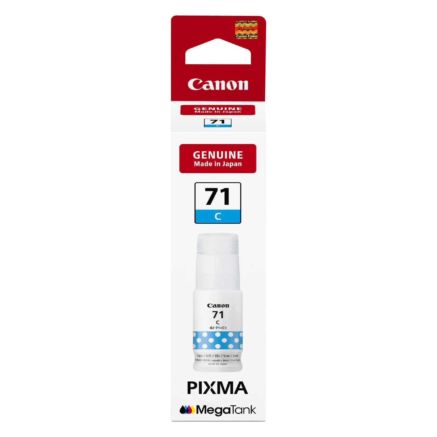 Canon GI-71 C cyan ink bottle containing 70 ml of dye-based ink