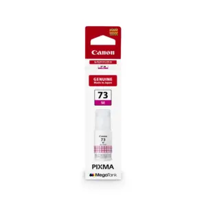 Front view of the Canon GI-73 M magenta ink bottle for PIXMA printers.
