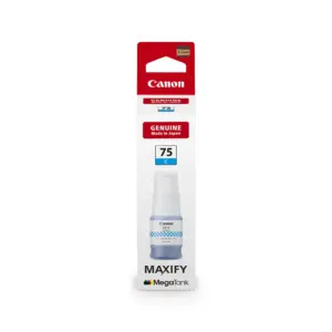 Canon GI-75 C cyan pigment ink bottle front view for MAXIFY printers