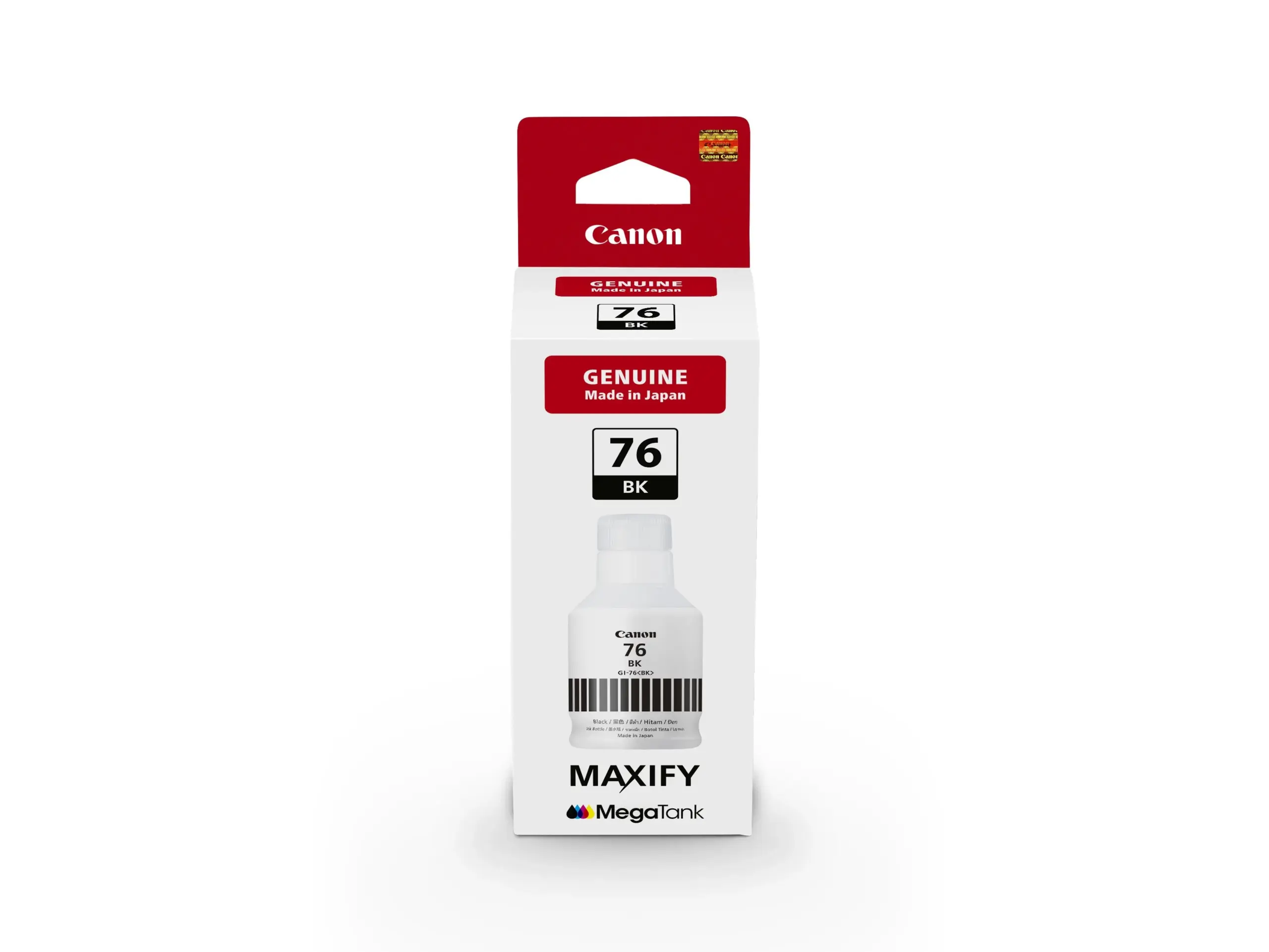 Canon GI-76 BK pigment black ink bottle for compatible Canon MAXIFY inkjet printers.