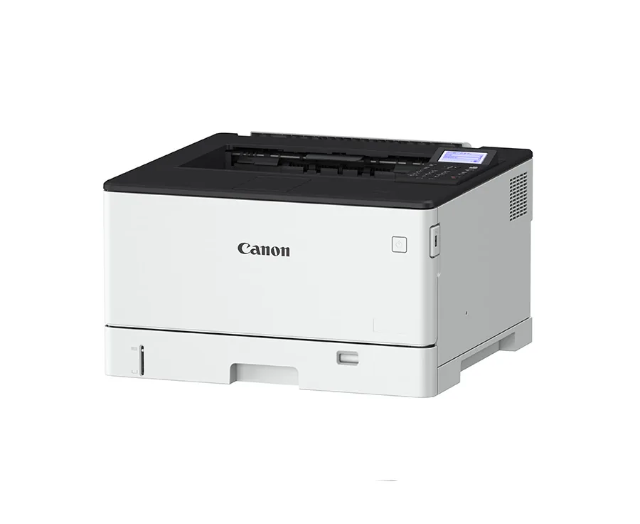 Front three-quarter right angle view showing the side of the Canon imageCLASS LBP458x printer