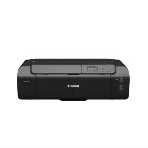 Front angled view of the Canon imagePROGRAF PRO-310 professional photo printer showing colour LCD display