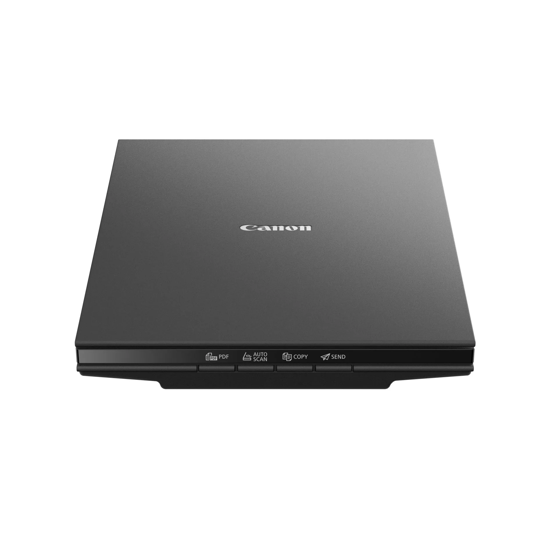 Canon CanoScan LiDE 300 flatbed scanner, lid closed, front three-quarter view on white background