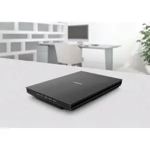 Canon CanoScan LiDE 400 scanner closed on an office desk