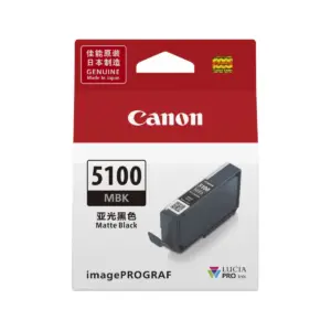 Canon PFI-5100 MBK matte black pigment ink cartridge for the imagePROGRAF PRO-310 printer.