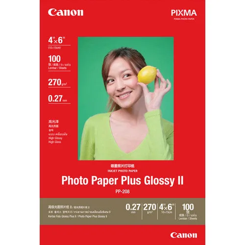 Canon PP-208 4"x6" (100 sheets) Photo Paper Plus Glossy II photo paper