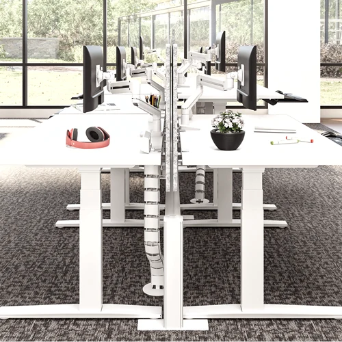 Office workstations using Fellowes Tallo monitor arms